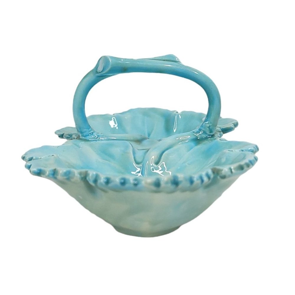 Vintage Holland Mold Double Leaf Dish Relish Condiment Soap Blue White Ceramic - Picture 5 of 10